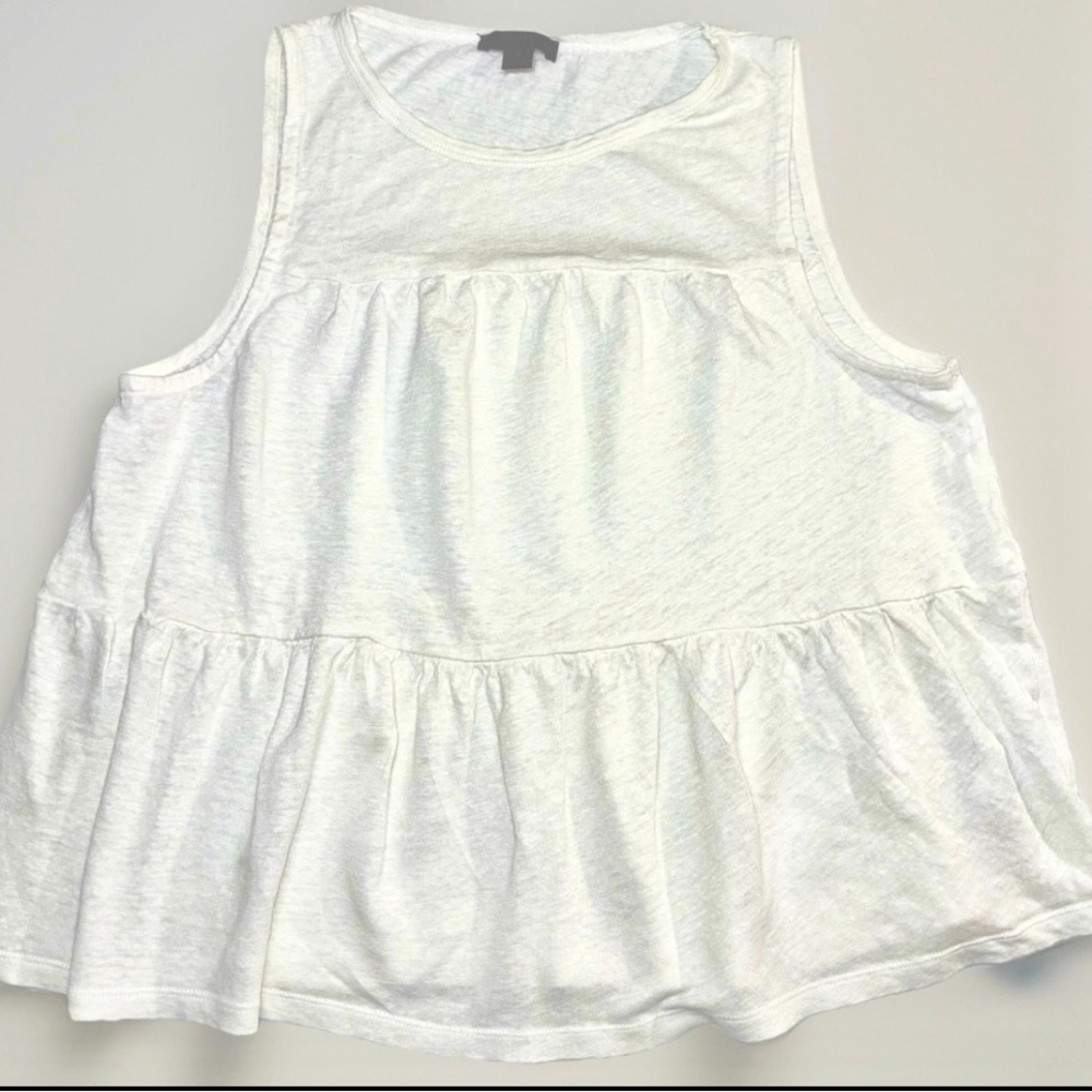 J. Crew Tiered Sleeveless Cotton Slub Knit Tank Top Blouse White Size Small